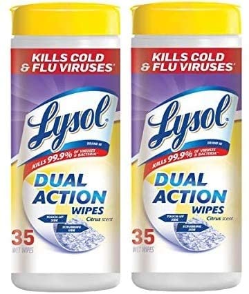 Lysol Dual Action Disinfecting Wipes, Citrus, 35 ct (Pack of 2)