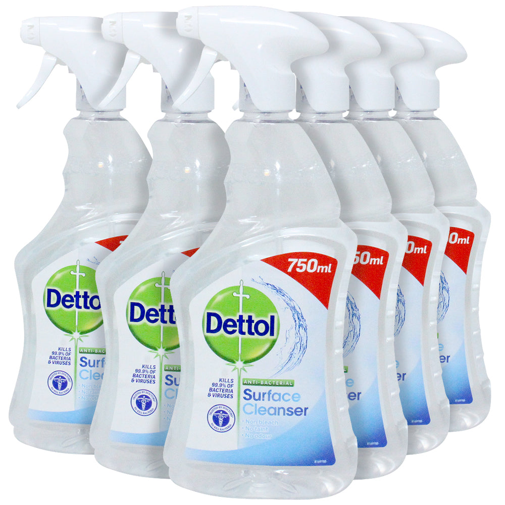 Dettol, All Purpose Multi Surface Cleaner Spray Bleach and Odor Free Ounces, Clear, 25.36 Fl Oz, (Pack of 6)