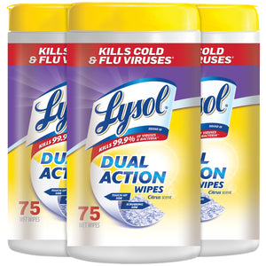 Lysol Dual Action Disinfecting Wipes, Citrus Scent, 75 Count Pack of 3