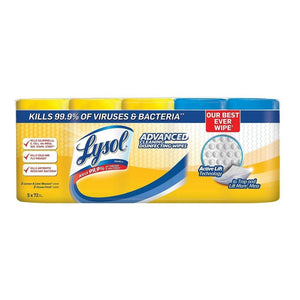 Lysol Advanced Cleaning Disinfecting Wipes, 3 Lemon Lime and 2 Ocean Fresh containers, Active Lift Technology, 5 Pack